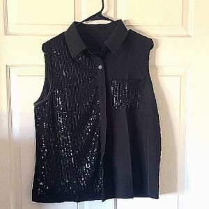 Black Sequin Sleeveless Top